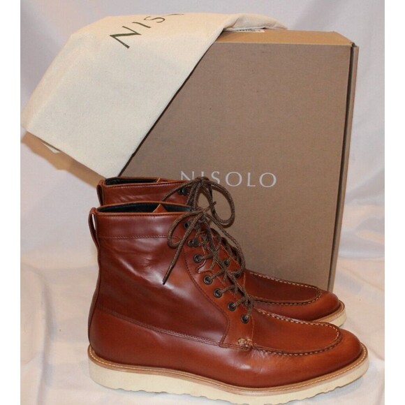 NISOLO‎ MEN'S ALL WEATHER MATEO LEATHER BOOTS BRANDY $260 NIB - Picture 1 of 6